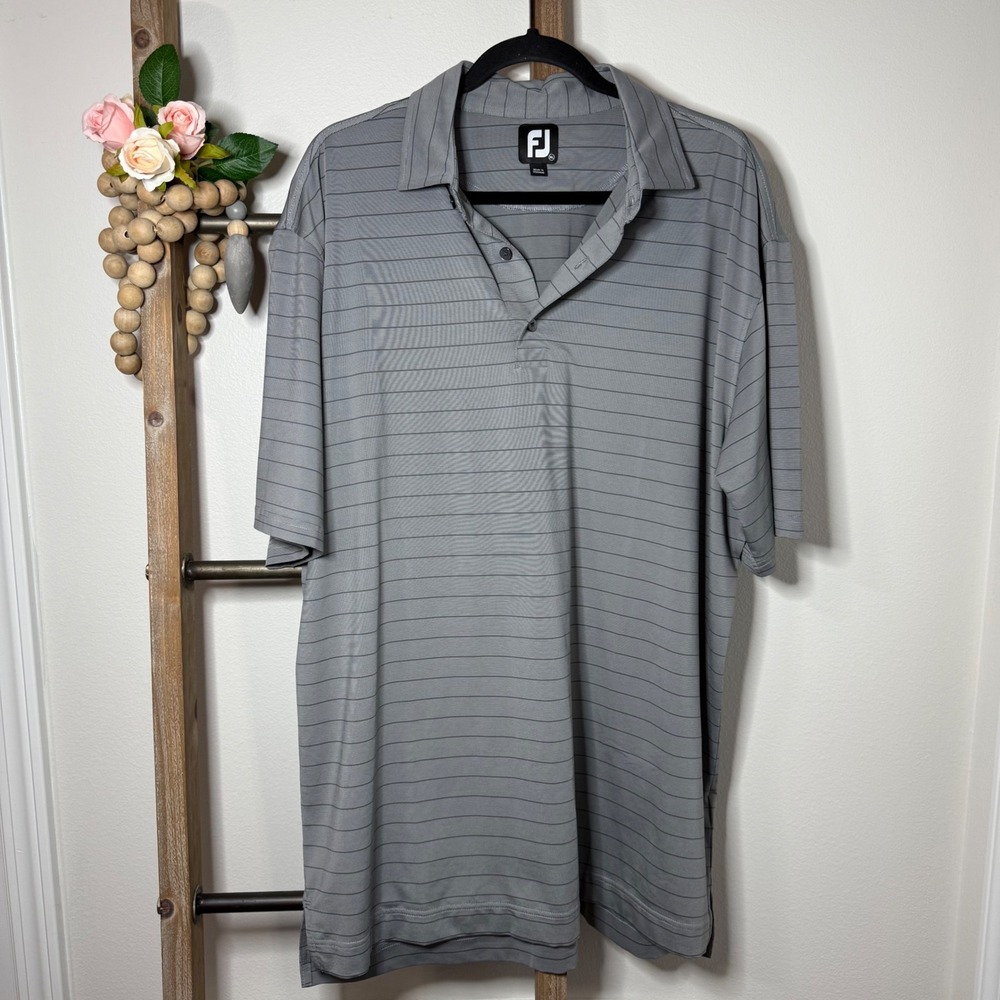 FootJoy Mens Golf Polo Shirt Gray Striped Short Sleeve‎ Performance Size XL